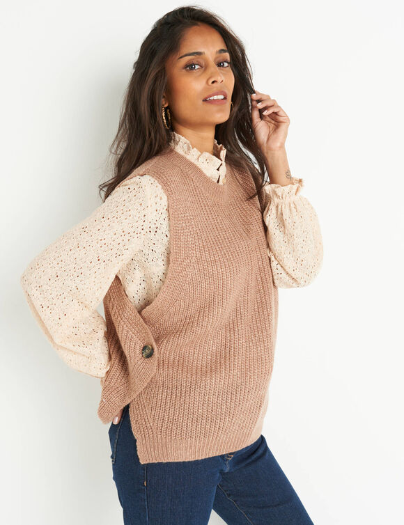 Pull sans manches, forme boite (taupe chiné) Pull sans manches, forme boite (taupe chiné)
